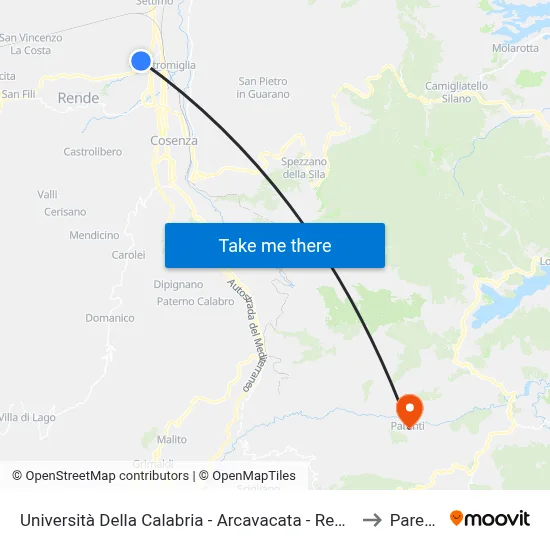 University of Calabria - Arcavacata - Rende to Parenti map