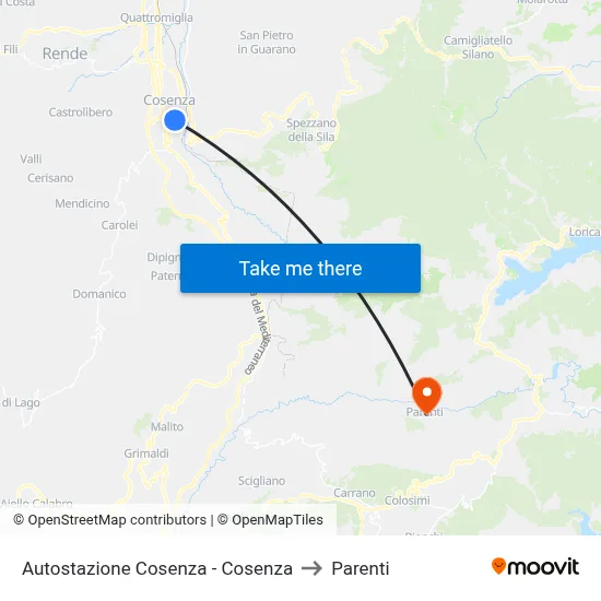 Cosenza Bus Station - Cosenza to Parenti map