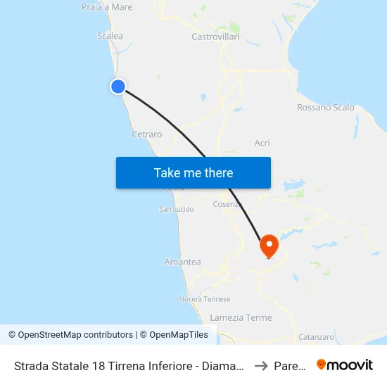 State Road 18 Tyrrhenian Coast - Diamante to Parenti map