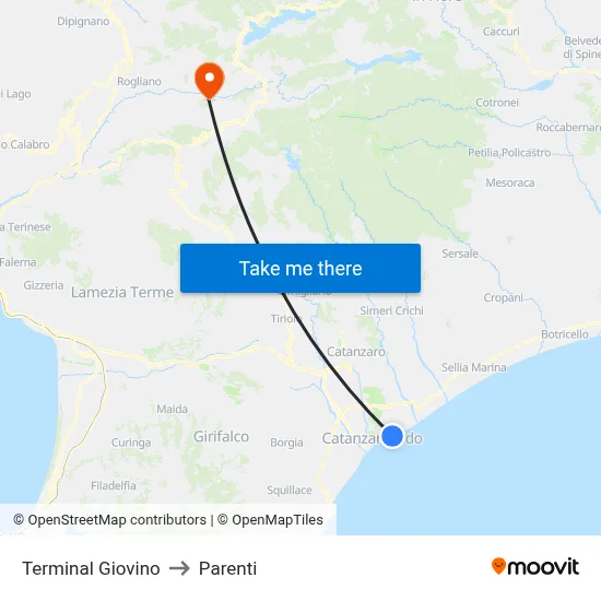 Giovino Terminal to Parenti map