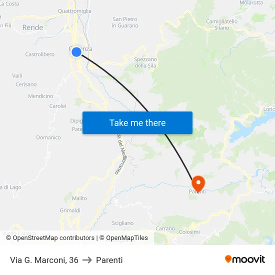 Via G. Marconi, 36 to Parenti map