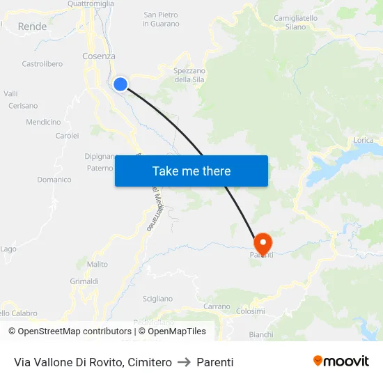 Via Vallone Di Rovito, Cemetery to Parenti map
