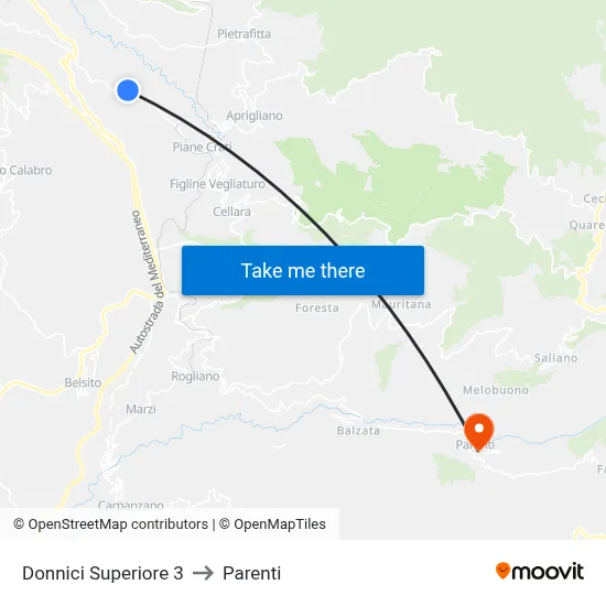 Upper Donnici 3 to Parenti map