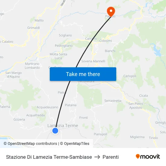 Lamezia Terme-Sambiase Station to Parenti map
