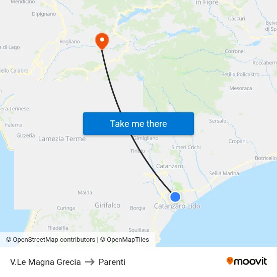 Magna Grecia Avenue to Parenti map