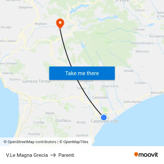Magna Grecia Avenue to Parenti map