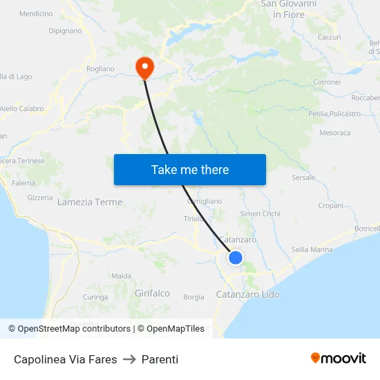 Via Fares Terminal to Parenti map