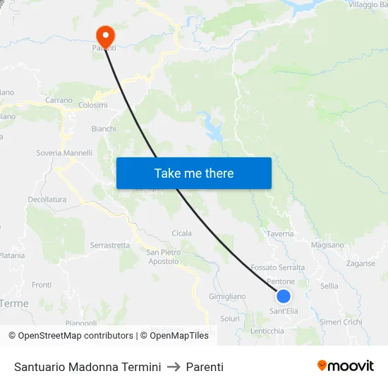 Madonna Termini Sanctuary to Parenti map