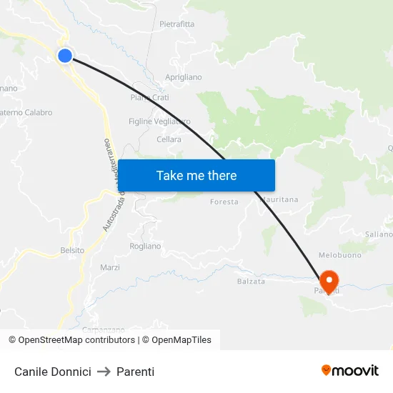Donnici Kennel to Parenti map