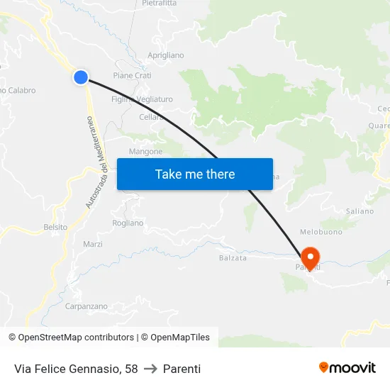 Via Felice Gennasio 58 to Parenti map