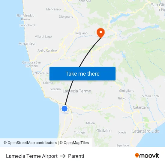 Lamezia Terme Airport to Parenti map