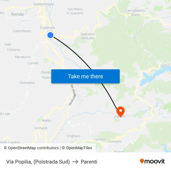 Via Popilia, (Highway Police South) to Parenti map