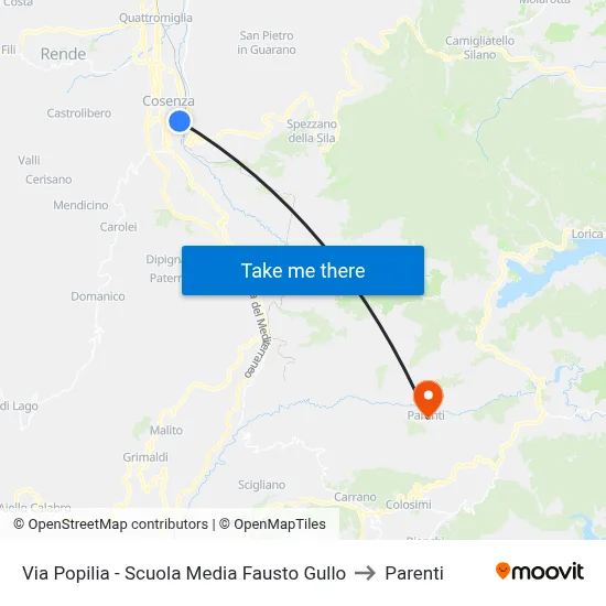 Popilia Street - Fausto Gullo Middle School to Parenti map