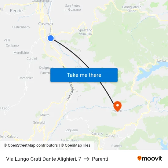 Via Lungo Crati Dante Alighieri, 7 to Parenti map