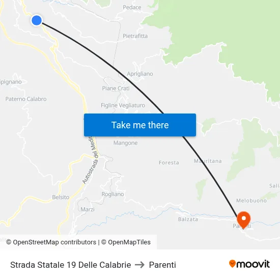 State Road 19 of Calabria to Parenti map