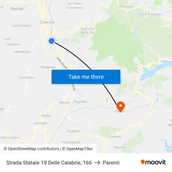 State Road 19 of Calabria, 166 to Parenti map