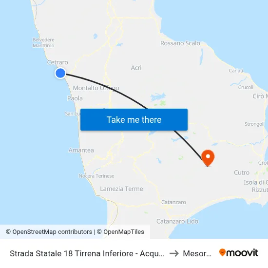 State Road 18 Tirrena Inferiore - Acquappesa to Mesoraca map
