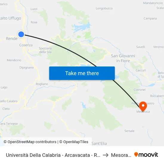 University of Calabria - Arcavacata - Rende to Mesoraca map