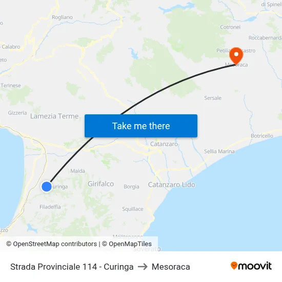 Provincial Road 114 - Curinga to Mesoraca map