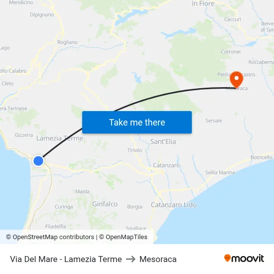 Del Mare Street - Lamezia Terme to Mesoraca map