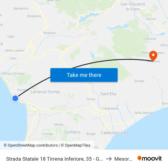 Lower Tyrrhenian State Road 18, 35 - Gizzeria to Mesoraca map