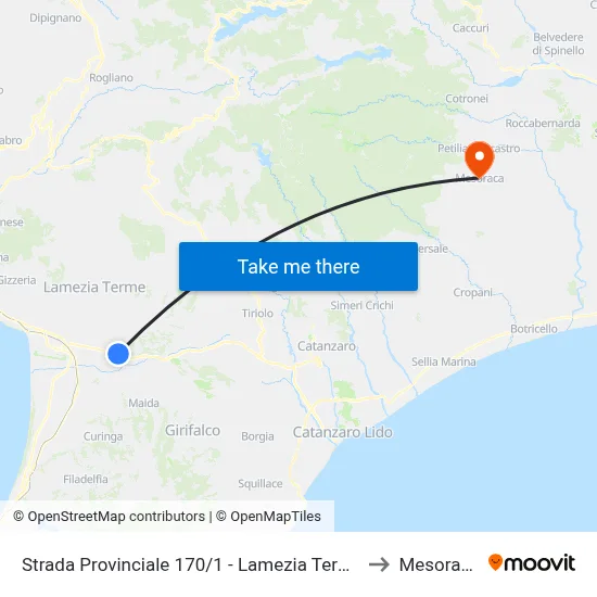 Provincial Road 170/1 - Lamezia Terme to Mesoraca map