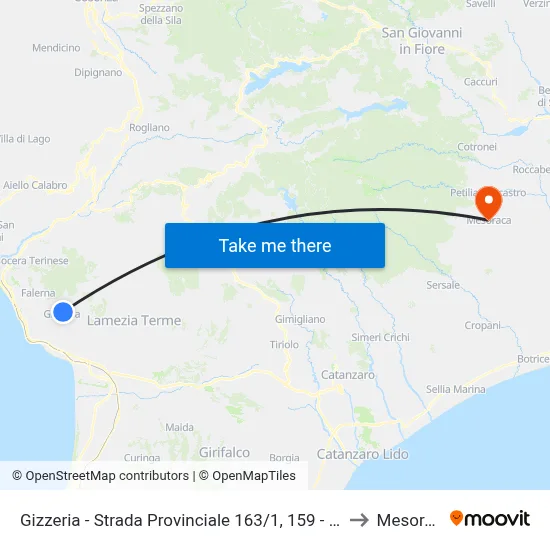Gizzeria - Provincial Road 163/1, 159 - Gizzeria to Mesoraca map