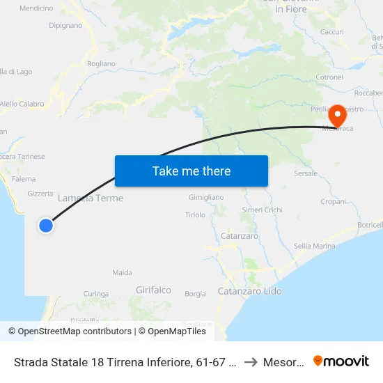 State Road 18 Tirrena Inferiore, 61-67 - Gizzeria to Mesoraca map