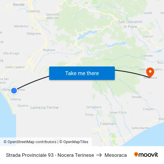 Provincial Road 93 - Nocera Terinese to Mesoraca map