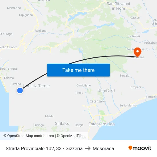 Provincial Road 102, 33 - Gizzeria to Mesoraca map