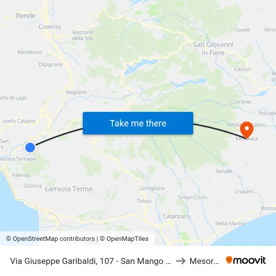 Via Giuseppe Garibaldi, 107 - San Mango D'Aquino to Mesoraca map