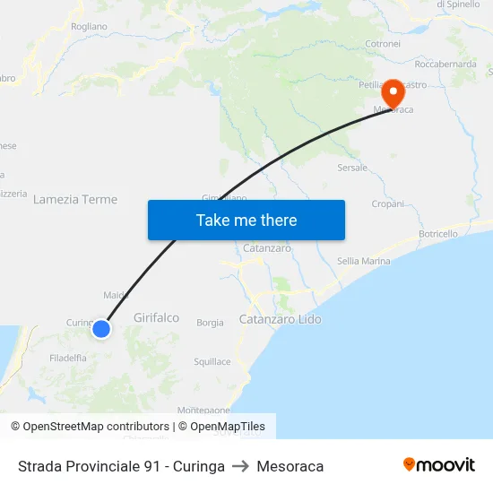 Provincial Road 91 - Curinga to Mesoraca map