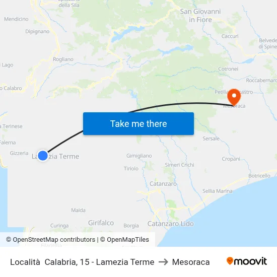 Calabria Location, 15 - Lamezia Terme to Mesoraca map