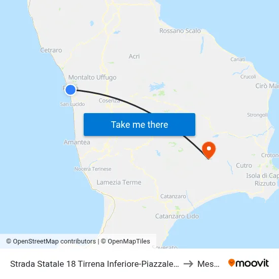 State Road 18 Tirrena Inferiore-Croce District Square - Paola to Mesoraca map