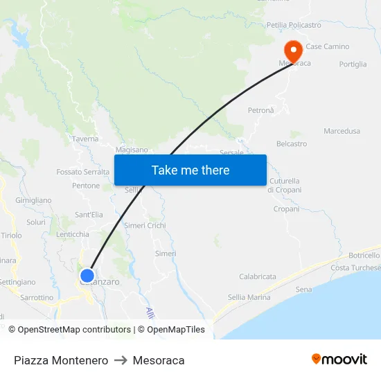 Montenero Square to Mesoraca map