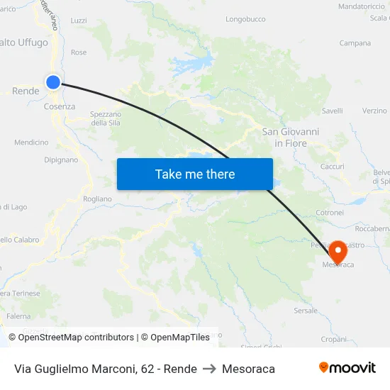 Guglielmo Marconi Street, 62 - Rende to Mesoraca map