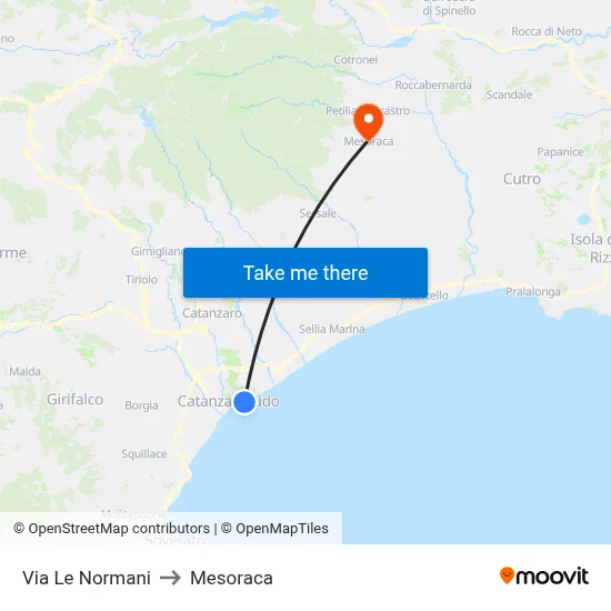 Le Normani Street to Mesoraca map