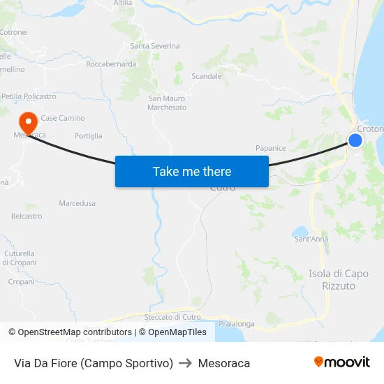 Via Da Fiore (Sports Field) to Mesoraca map