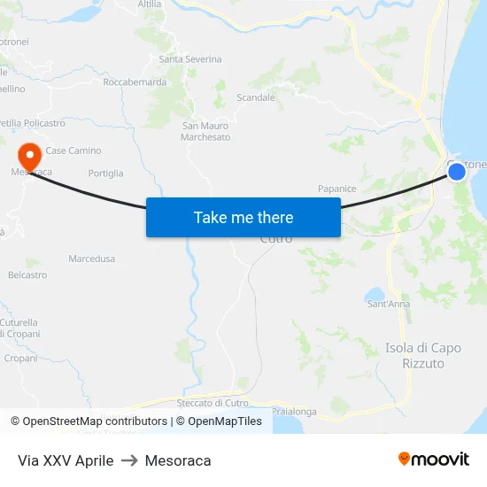 XXV Aprile Street to Mesoraca map