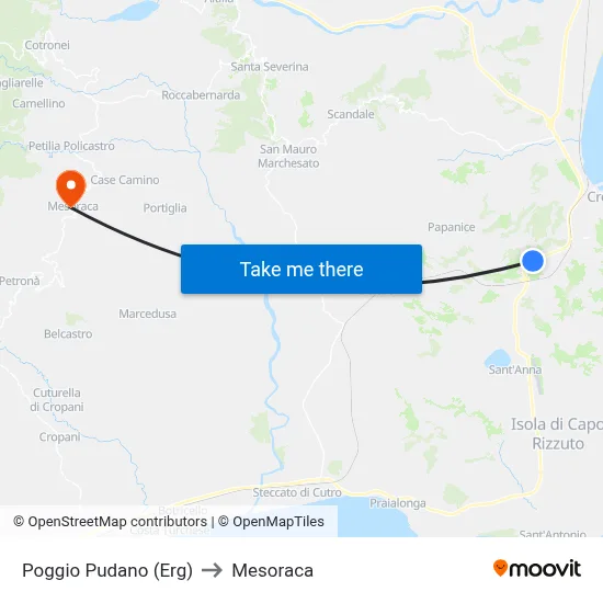 Poggio Pudano (Erg) to Mesoraca map