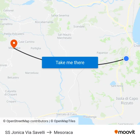 Jonica State Road Via Savelli to Mesoraca map