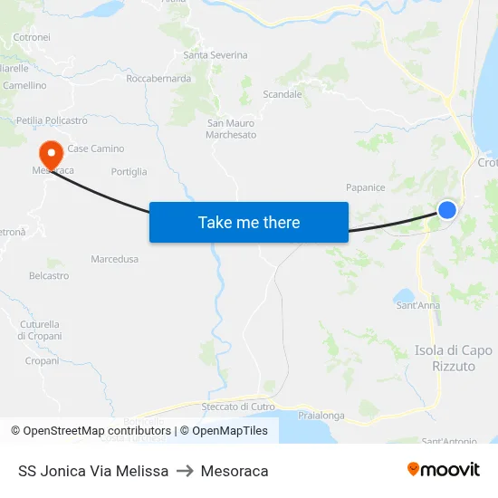 State Road Jonica Via Melissa to Mesoraca map