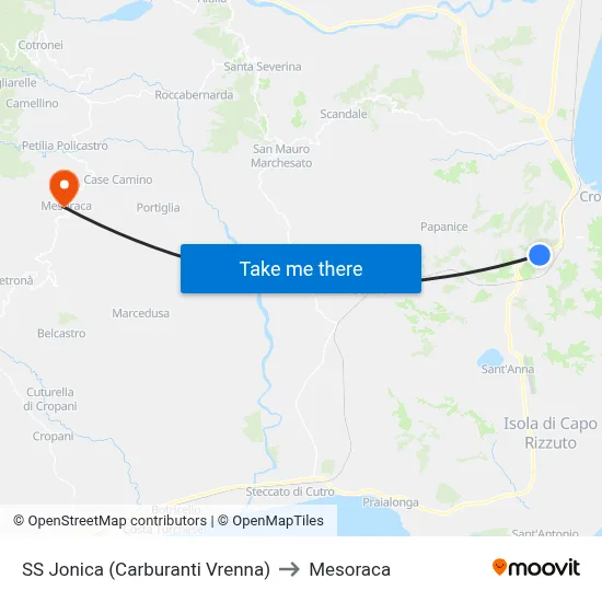 SS Jonica (Vrenna Fuel Station) to Mesoraca map