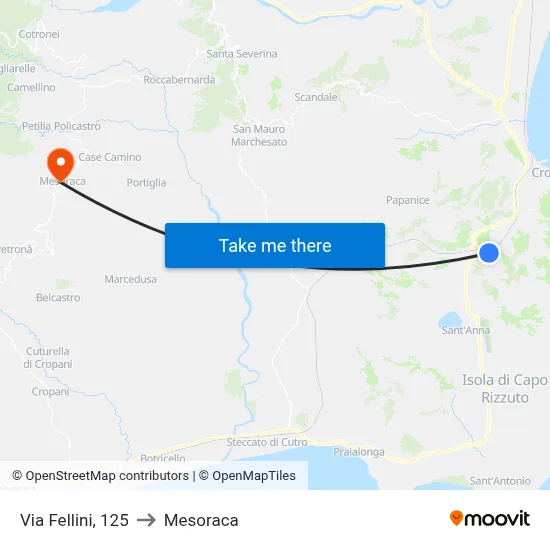 Via Fellini, 125 to Mesoraca map