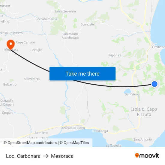 Carbonara Location to Mesoraca map