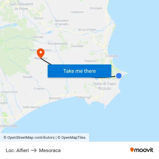 Alfieri Area to Mesoraca map
