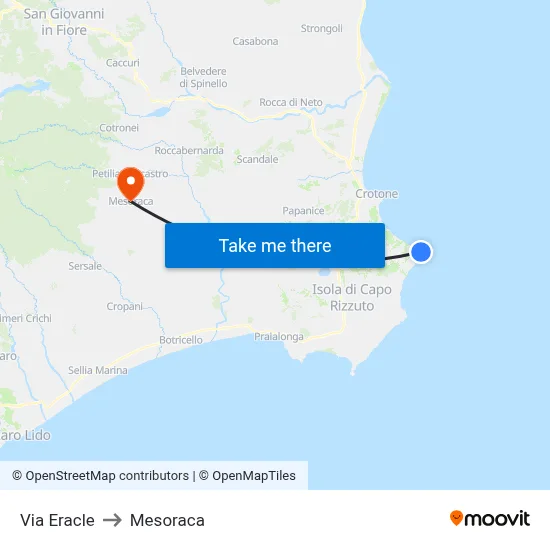 Eracle Street to Mesoraca map