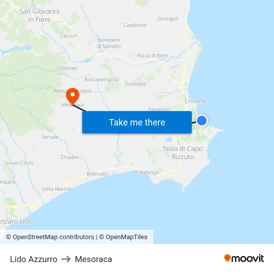 Blue Beach to Mesoraca map