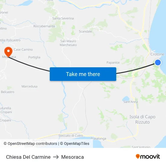 Carmine Church to Mesoraca map