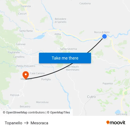 Topanello to Mesoraca map